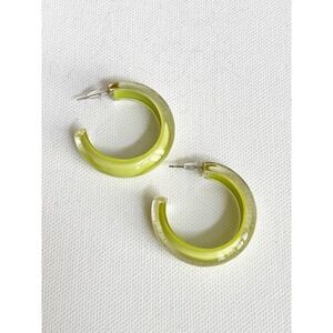 Alison Lou Lime Small Jelly Hoop Earrings 14k Gold Lucite Enamel Circle $125